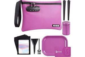 OZCHIN Smell Proof Bag with Combination Lock 10'' X 7'' Smell Proof Bag Set PU Leather Lockable Case Great Gifts Ideal (Purple)