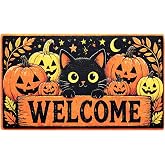 XADP Halloween Door Mat 17x29 Inch Welcome Mat Front Doormat, Black Cat | Non-Slip Rubber Backing, Low Profile Design, Easy Clean, Absorbs Dirt, Heavy Duty, Indoors and Outdoors Use