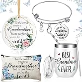 Youyole Grandma Gift Set - Tumbler, Cosmetic Bag, Charm Bracelet & Round Ceramic Ornament for Mother's Day, Christmas, Women's Day or Birthday