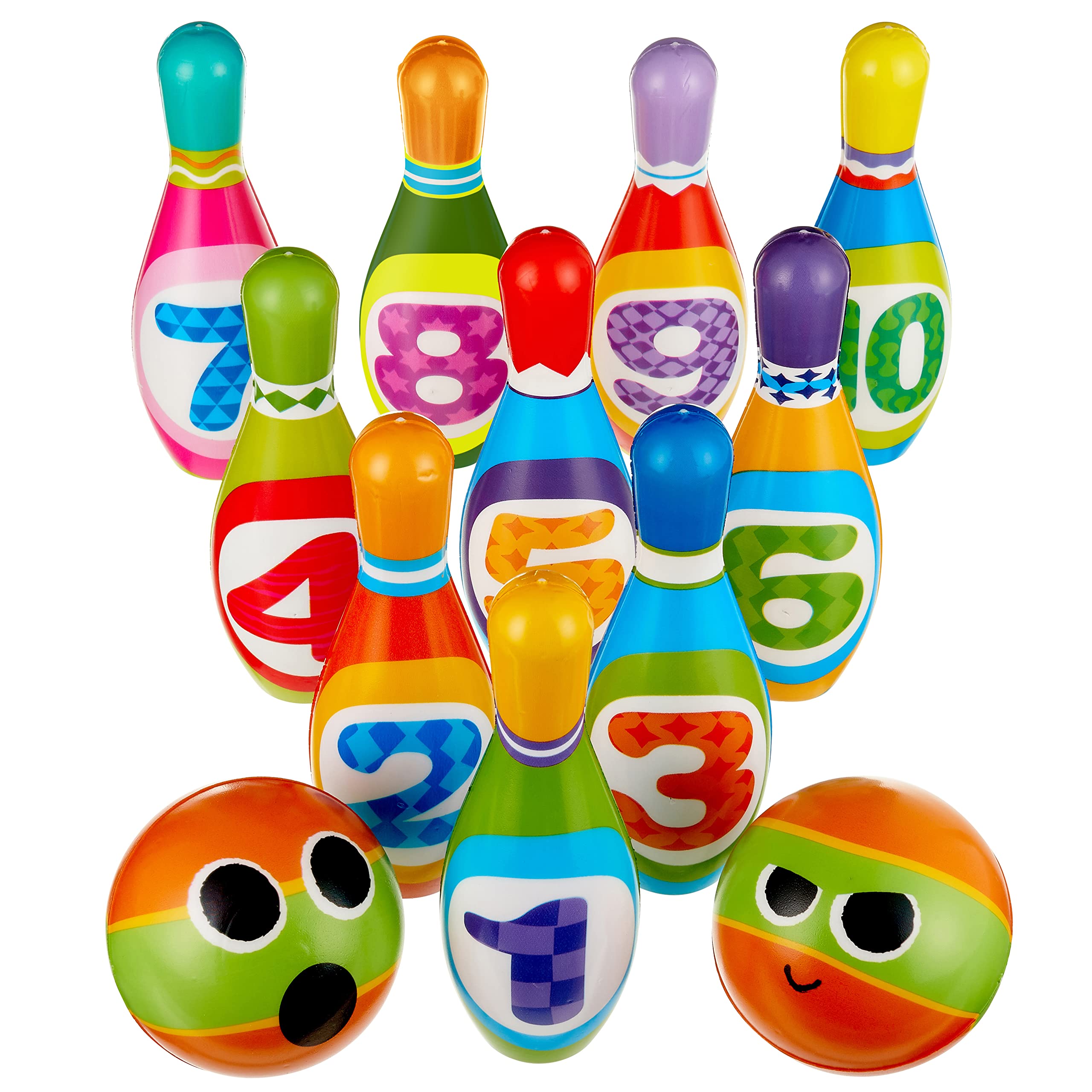 The Twiddlers - 10 Soft Foam Bowling Set for Kids with 2 Balls - Educational and Fun Skittles Game for Toddlers and Children - Toddler Skittles Game - Perfect Outdoor Toy for Boys and Girls Ages 2-5