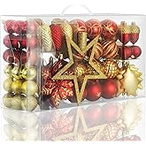 LARAINE Christmas Balls Ornaments 106 Pcs Decorations for Christmas Tree, Shatterproof Hanging Ball Variety Gift Set of Holiday Party Wedding Decoration (Red&Gold)