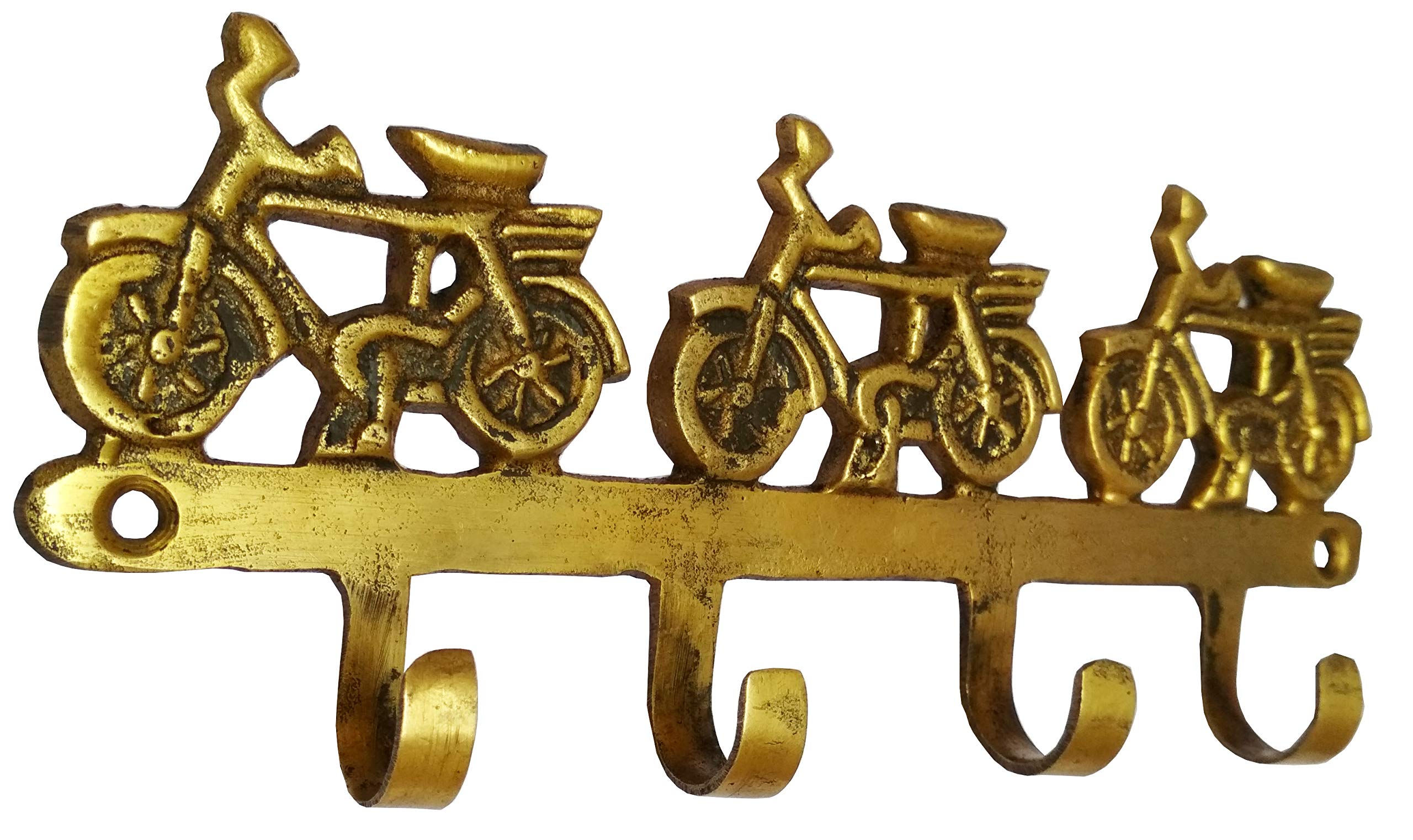 Purpledip Brass Wall Hook Hanger 'Cycles Galore': Vintage Design Wall Decor Gift (11591)