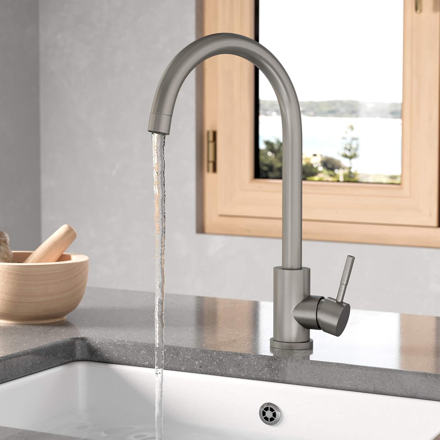 Bronx Kitchen Sink Mixer Tap | Brushed Stainless Steel Finish | Single Lever