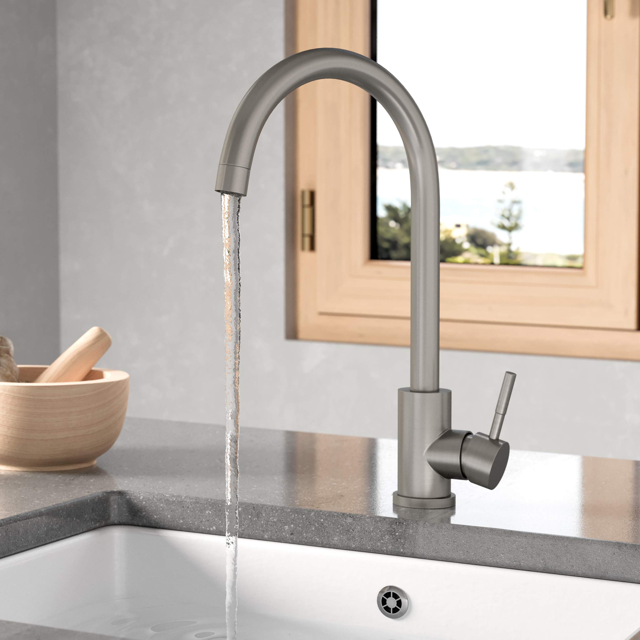 Bronx Kitchen Sink Mixer Tap | Brushed Stainless Steel Finish | Single Lever