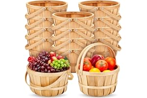 Marsui 16 Pcs Large Wooden Bushel Baskets 11 x 6.5'' Wicker Berry Apple Fruit Bushel Baskets with Handle for Autumn Harvest Garden Storage Farmers Personal or Commercial Use