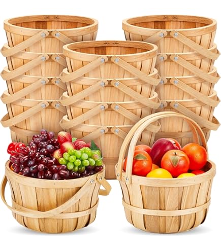 Marsui 10 Pcs Large Wooden Bushel Baskets 11 x 6.5'' Wicker