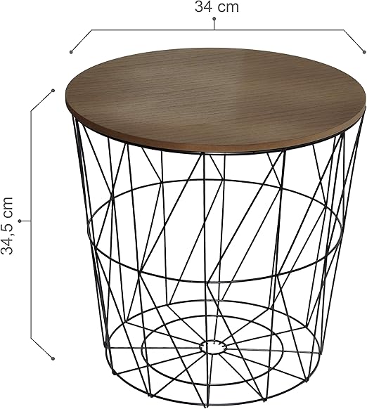 Calutea Moderner Beistelltisch Rund Drahtkorb Metall Schwarz Holz Design Braun Amazon De Kuche Haushalt