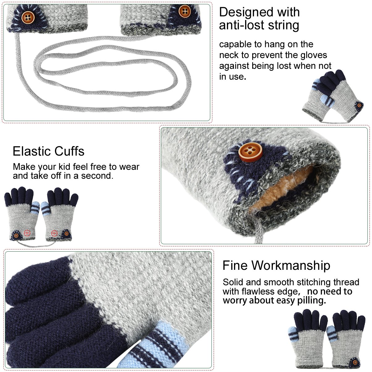 Vbiger Kinder Winter Handschuhe Warm Stretchy Gestrickte Bequeme Handschuhe Fäustlinge Soft Magic Handschuh Kälte Handschuhe für 4-8 Jahre Alt