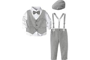 A&J DESIGN Baby Boys Formal Outfit Toddler Wedding Dress Clothes Kids Gentleman Suit Pants Set with Suspender
