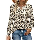 IECCP Womens Long Sleeve Tops Dressy Casual Pleated Keyhole Shirts Business Crew Neck Work Blouses Fall Clothes