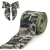 Habbiful 2.5 Inch x 10 Yards Camo Ribbon Army Ribbons for Bows Wreath Crafts Camouflage Wired Ribbons Veterans Day Patriotic Burlap Ribbon for Home Party Decoration