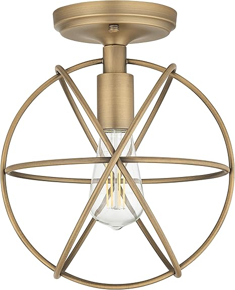 Avesso Antique Brass Semi Flush Mount Ceiling Light With Led Bulb