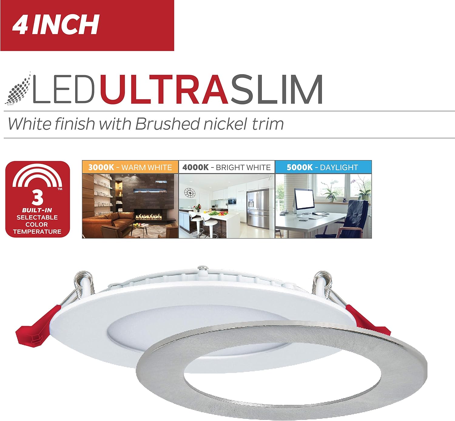 Nadair Sl4 900ct 24whbn Ic Rated Dimmable Ultra Slim Recessed Light With Junction Box 12w 3000k 4000k 5000k 3 Color Setting White And Brushed Nickel 900 Lumens 24 Pack 4 Inch Housing Trim Kits Tools