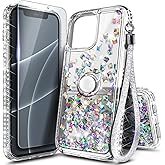 NGB Designed for iPhone 15 Pro-Max Case, Crystal Gem | Glitter Liquid Sparkle Cute Cover for Women Girls Kids | with Tempered Glass Screen Protector & Ring Holder & Wrist Strap