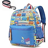 willikiva Cartoon Bus 12 Kindergarten Backpack for Kids Girls and Boys,Waterproof Preschool Toddler Backpack Wiht Leash and Safety Harness (Car)