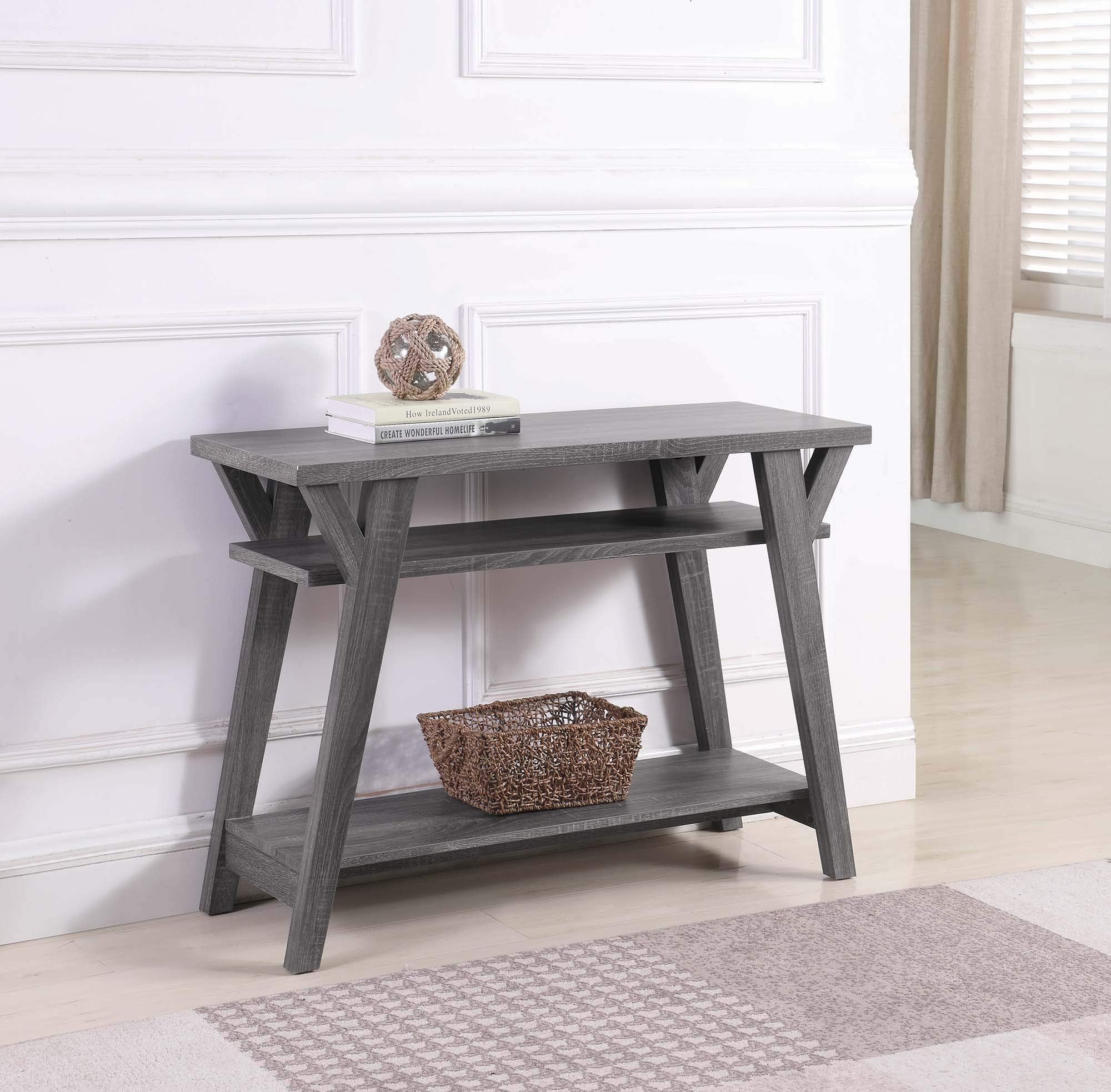 Weathered Grey Finish 3-Tier Entryway Console Sofa Table