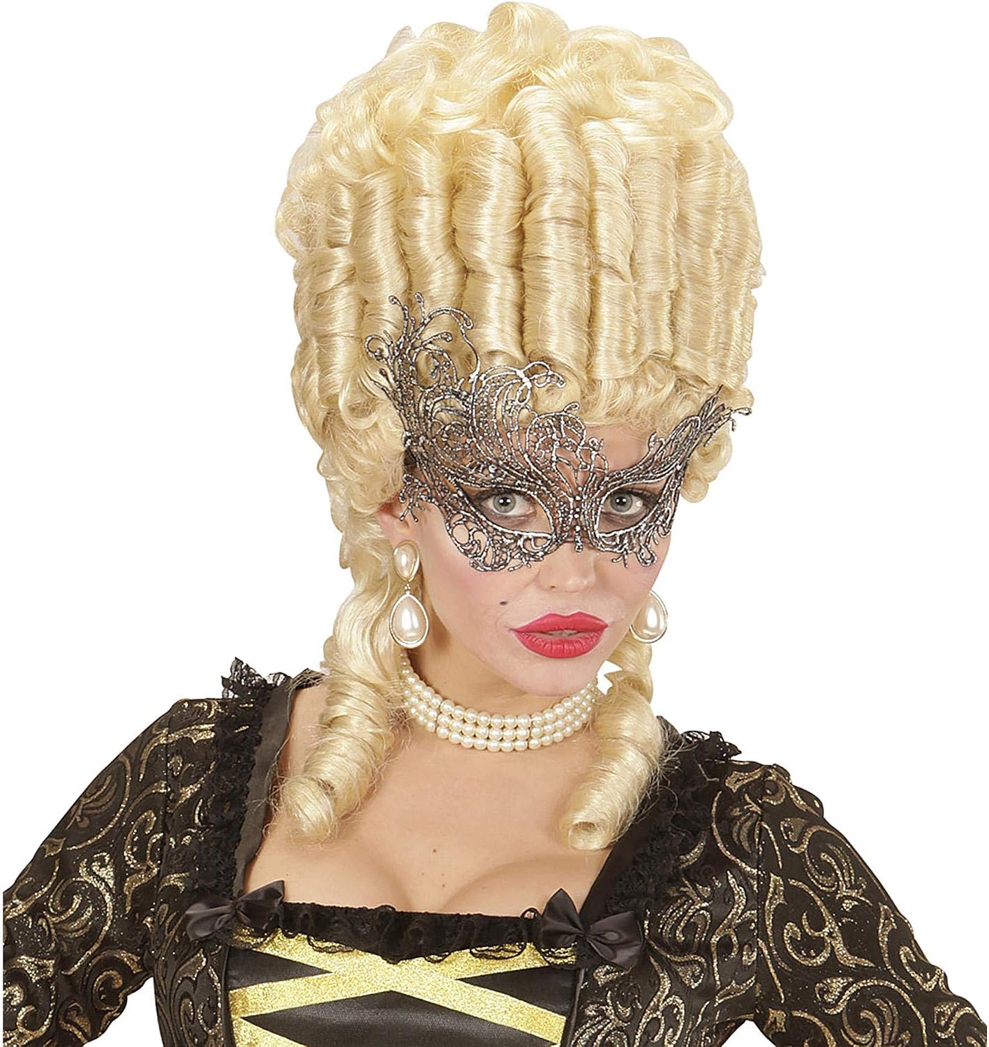 Widmann 04772 - Antique Baroque Lace Mask, Adult Woman, Venetian Carnival, Party, Theme Parties, Silver Color - Image 5