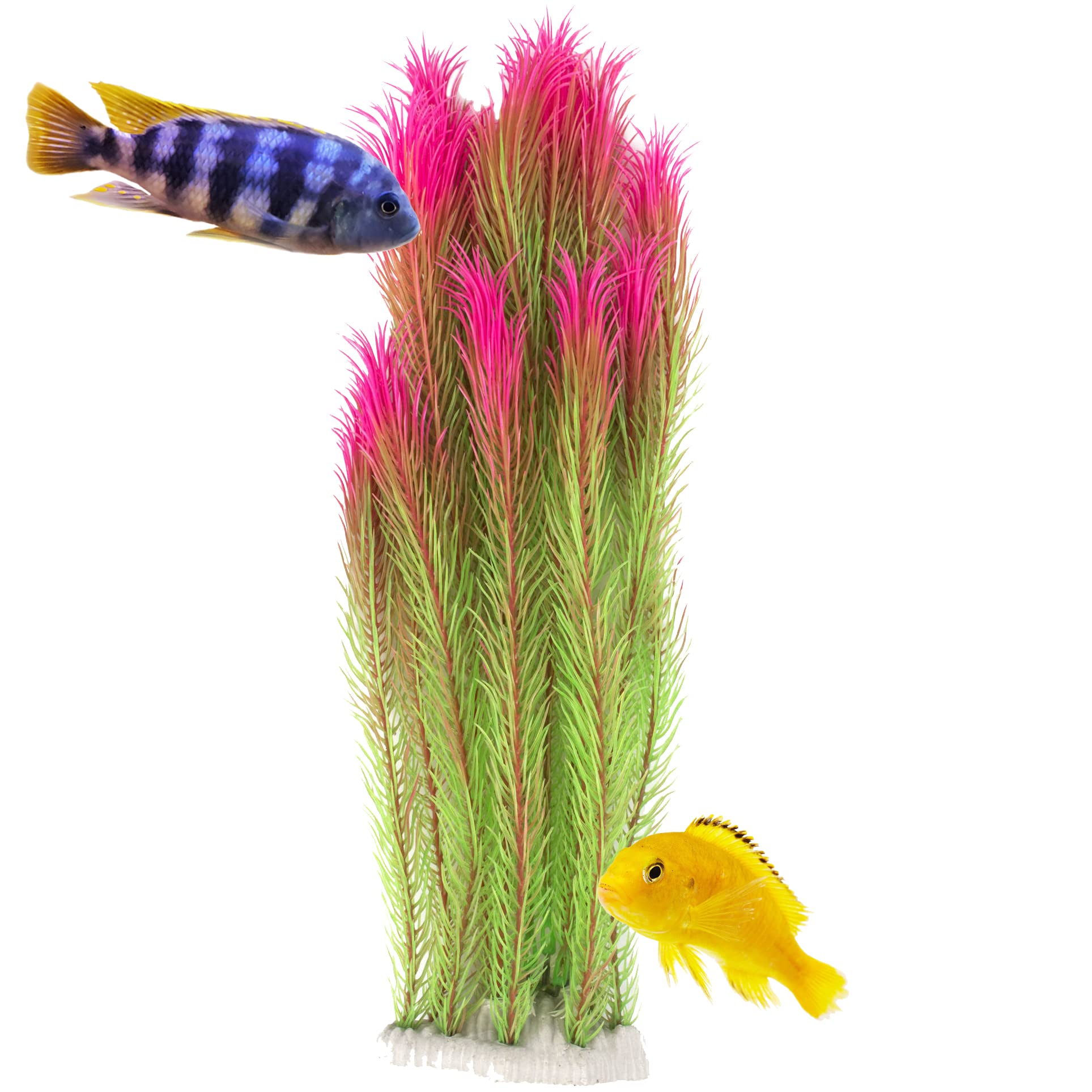 Mascot Pets 40cm Tall Large Green & Pink Plastic Artificial Plant Wild Bush Reeds for Aquarium Fish Tank Aquatic Greenery Décor Decoration Water Grass Plants Hide
