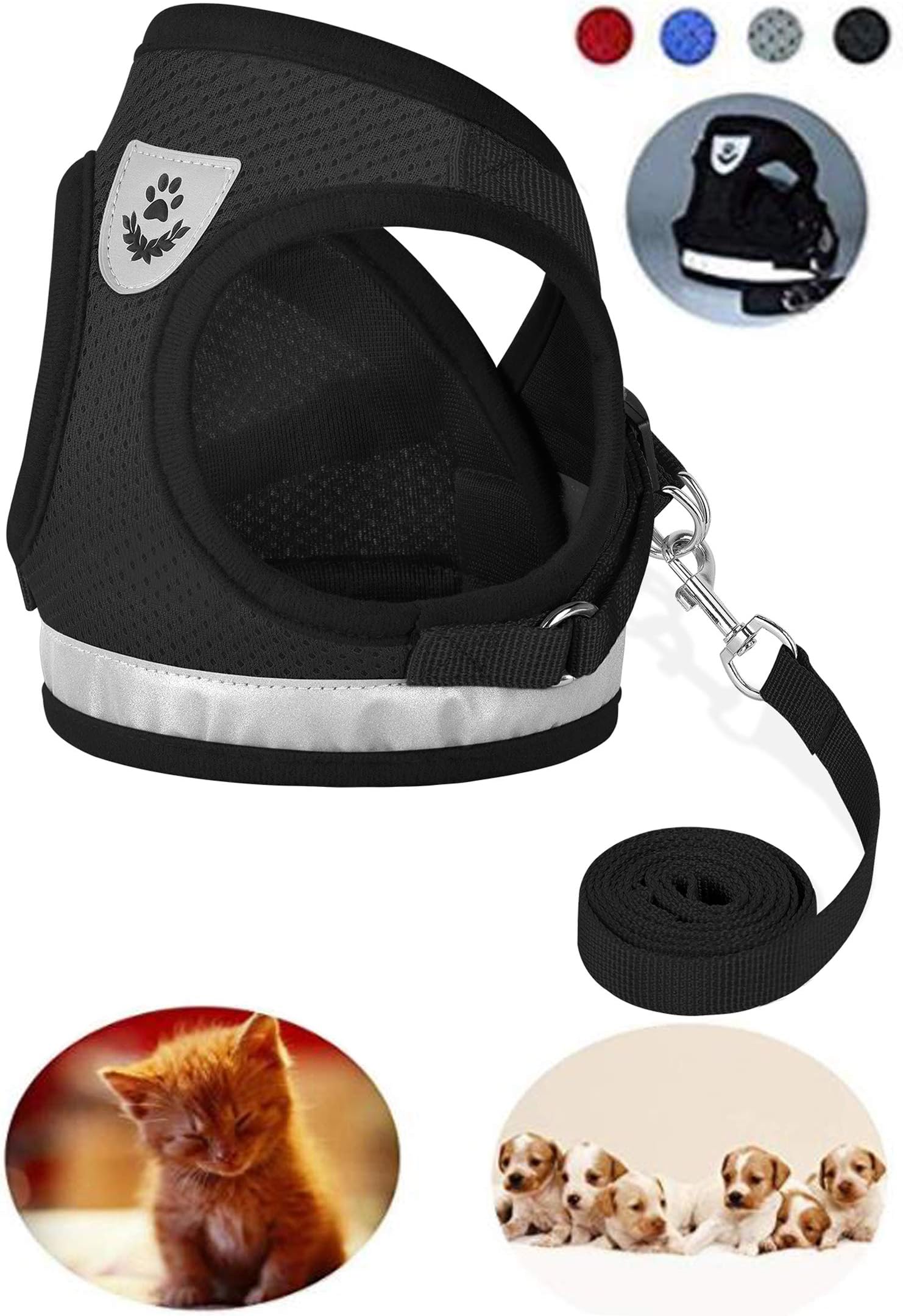Kitten Harnesses and Puppy Harness with Leashes Set, Escape Proof Cat Harness, Adjustable Reflective Soft Mesh Vest Fit Puppy Kitten Rabbit Ferrets's Outdoor Harness
