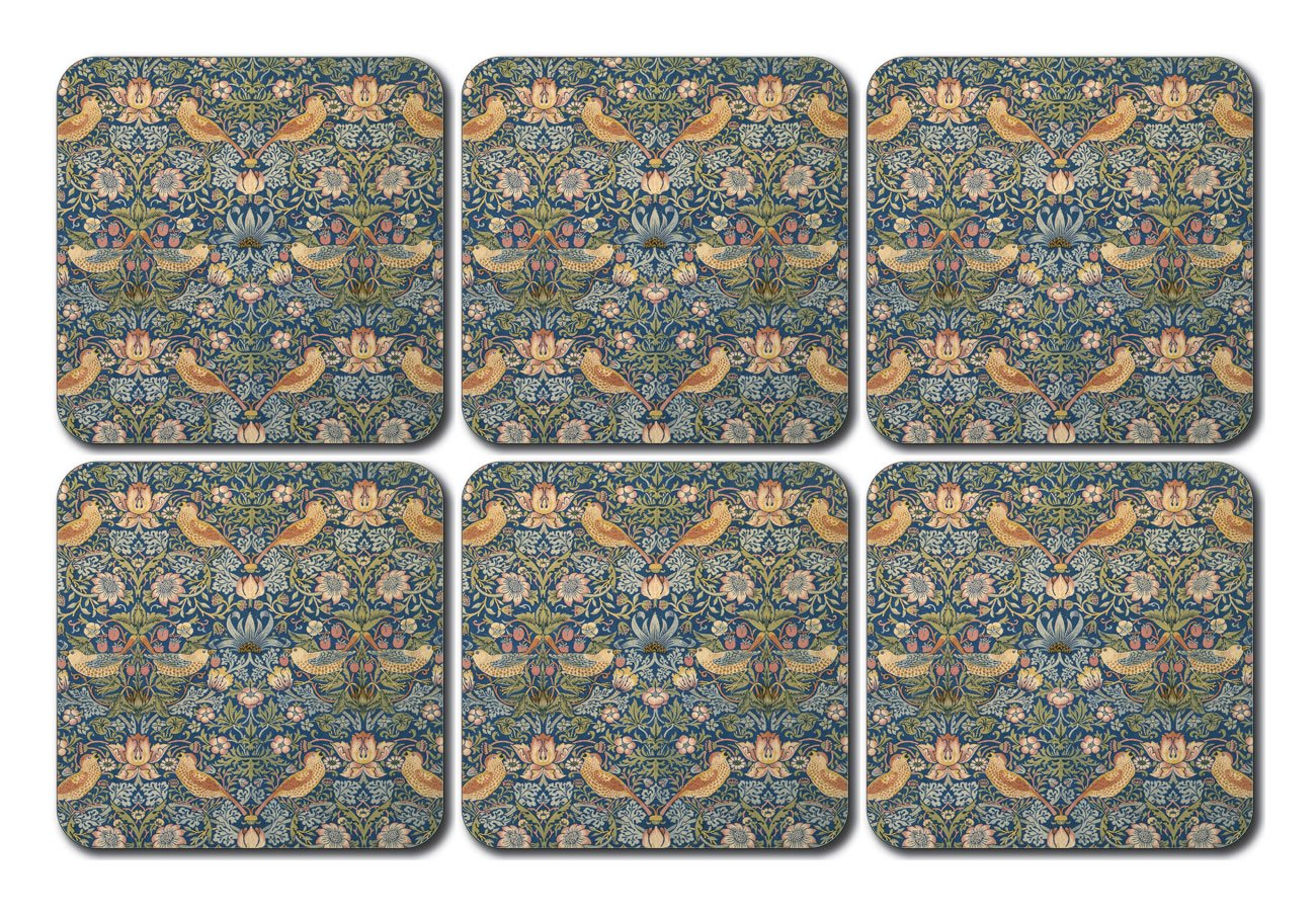 Castle Melamine William Morris Strawberry Thief Coasters - Set of 6