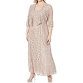 Alex Evenings Womens Plus Size Two-Piece Set with Long Dress and Jacket