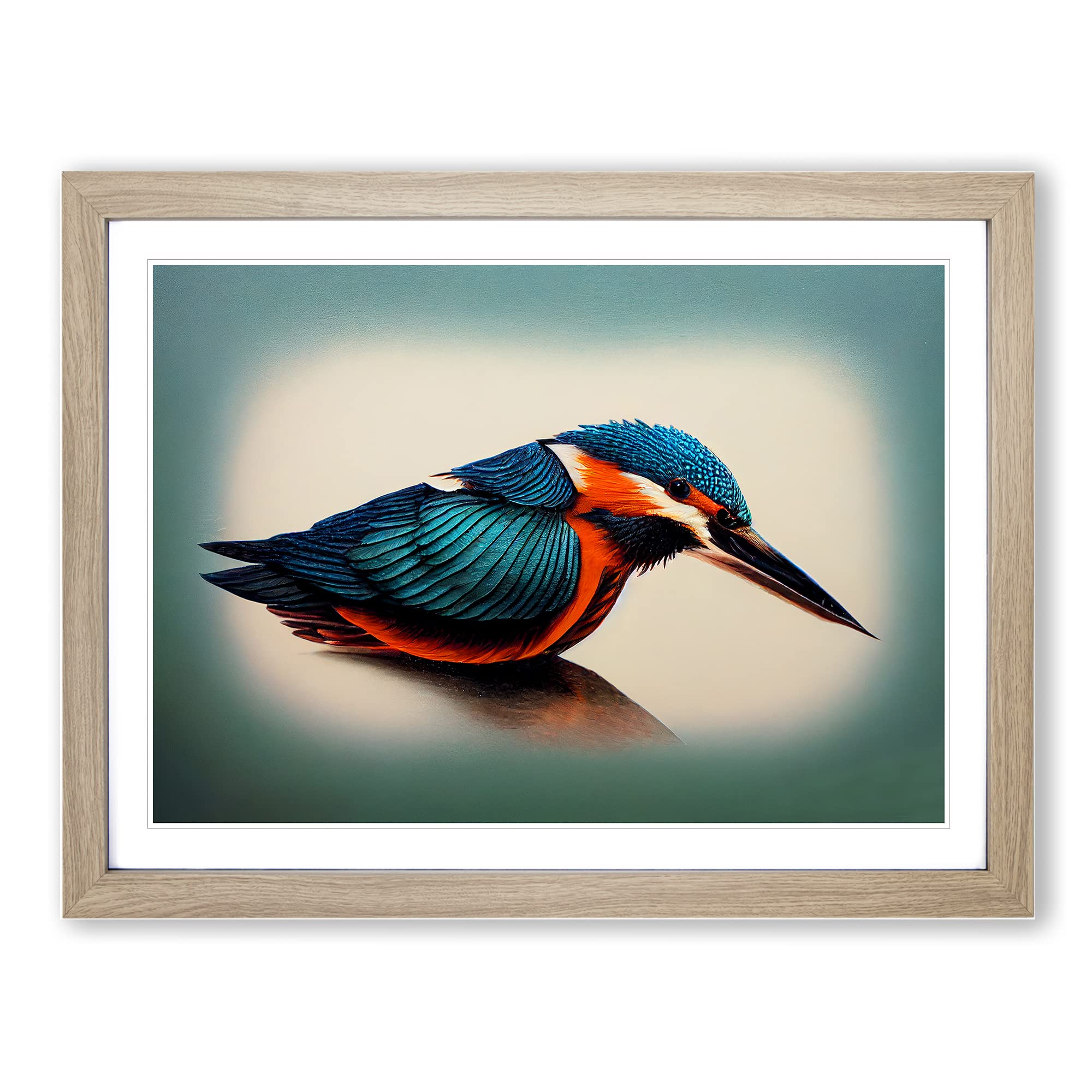 Vibrant Kingfisher Bird Framed Print | A4 Oak Framed Wall Art | Ready to Hang | Modern Nature Picture | Living Room Bedroom Lounge Office