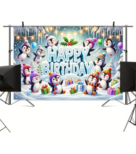 CORFOTO 10x6.5ft Fabric Penguin Photography Backdrop Winter Antarctic Scene Background Penguin Themed Party Decorations Baby Shower Backdrop Wedding Anniversary Photoshoot Studio Booth Props - View #9