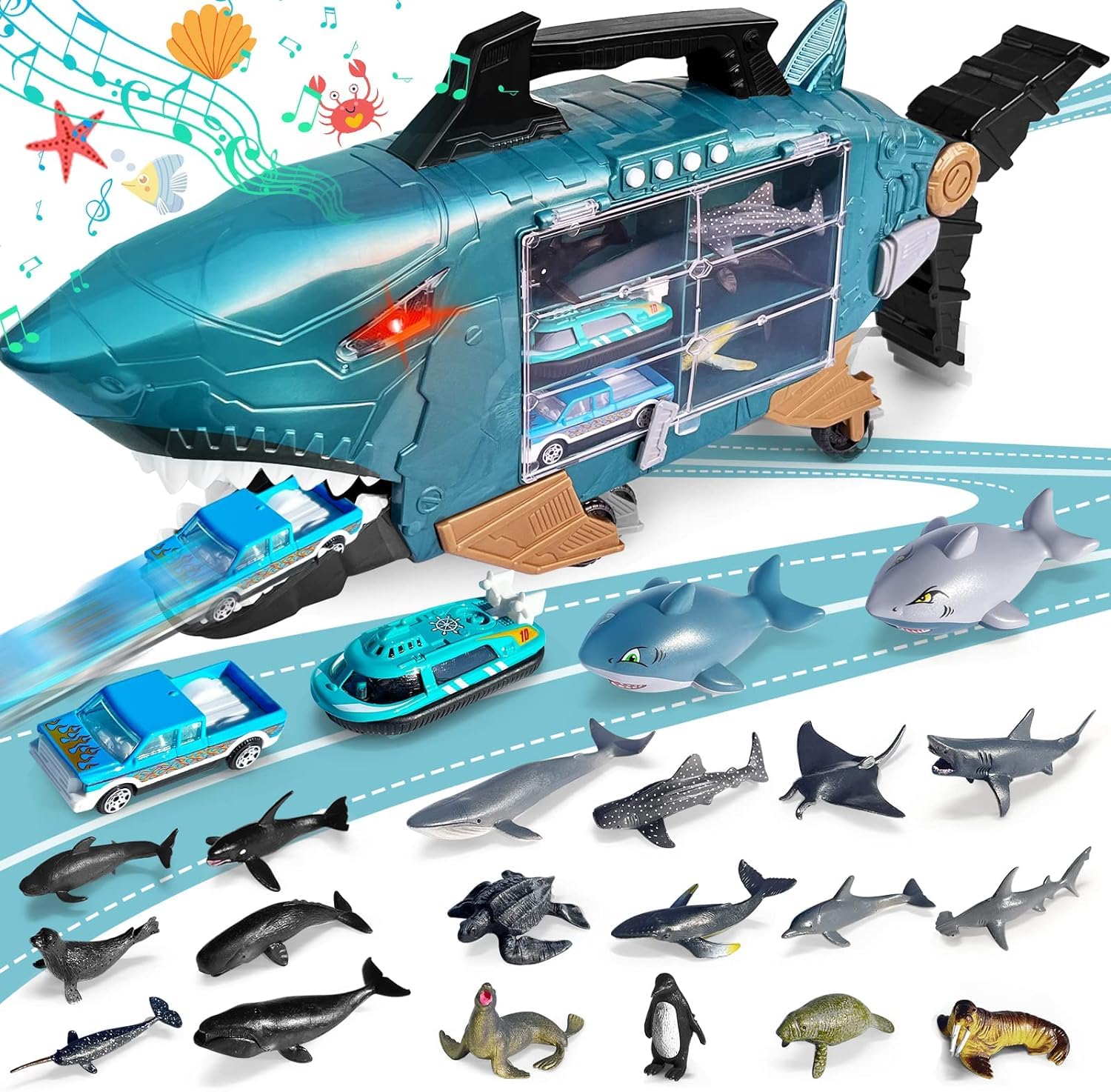Photo 1 of Shark LED Ocean Animal Toys - Trucks, Cars & 18pcs Sea Animals for 3+ Year Olds