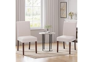 MALOL Upholstered Parsons Dining Chairs Set of 2, Modern Dining Room Chairs with Back, Fabric Kitchen Side Chairs with Wood Legs for Dinner Farmhouse Restaurant, Beige