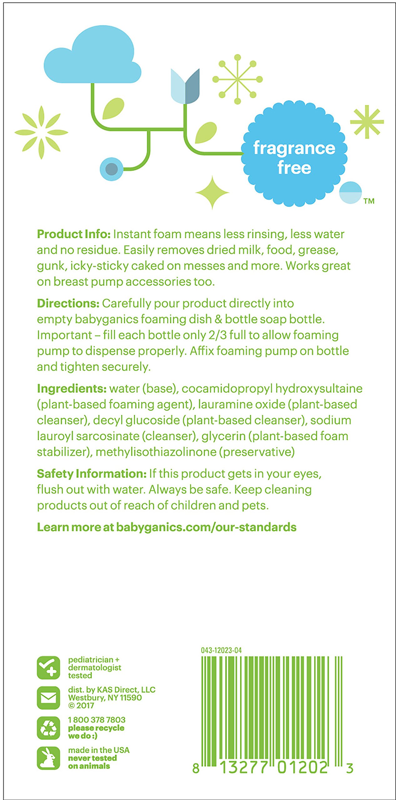 Babyganics Foaming Dish Soap , Fragrance Free, 32oz, 2 Pack, Packaging May Vary