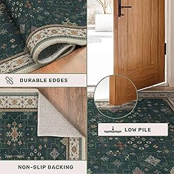 Dark Green Kitchen Rug 10 ft Long - Modern Vintage