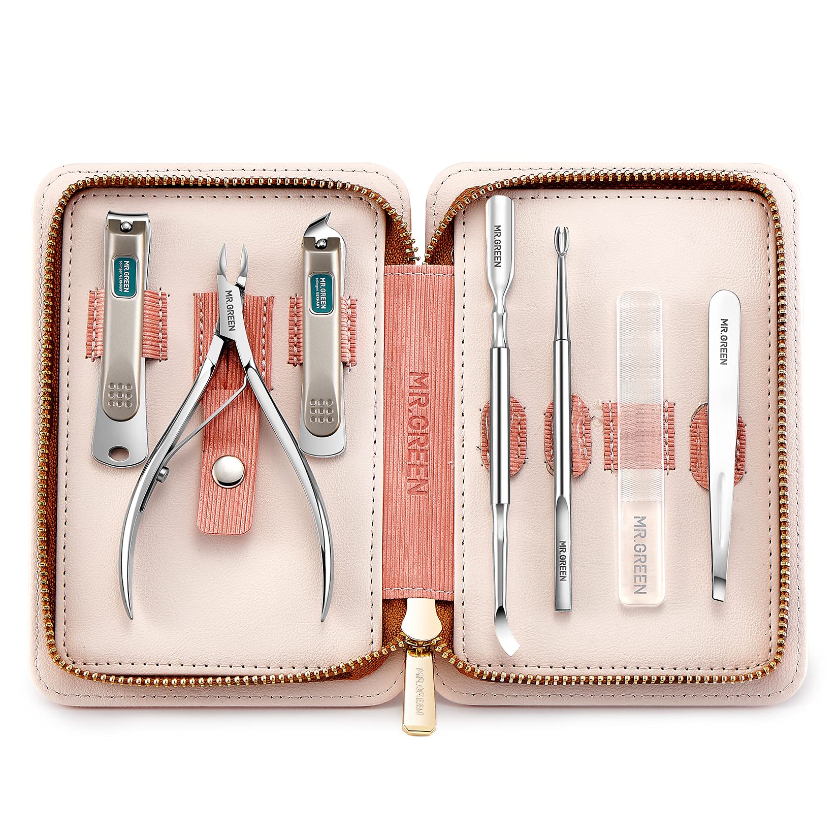 MR.GREEN 7 Piece Stainless Steel Nail Clipper Set with PU Leather Case Manicure and Pedicure Tools for Outdoor and Home Nail Care Tools