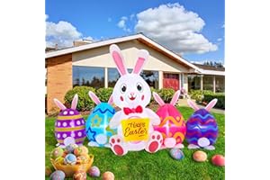 Glimin 5.9 FT Easter Inflatables Bunny Outdoor Decorations Happy Easter Bunny with Colorful Eggs Blow up Yard Decorations with LED Lights for Outdoor, Home, Yard, Garden, Lawn, Holiday Party