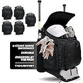 PowerNet Surge Softball Baseball Bag, Dual Bat & Gear Travel Backpack, Baseball Equipment Bat Bag, Baseball Softball Backpack with Dugout Fence Hooks & Cleat Pocket