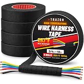 Wire Harness Tape 5 Pack 3/4" x 50Ft (250Ft Total) - High Temperature Cloth Electrical Tape, OEM Automotive Fabric Tape, Self-Adhesive Wiring Loom Wrap, Heat Resistant, No Residue for Car, Marine, RV