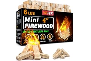 WiFER Mini Fire Stick with Fire Starter, 4'' Kiln-Dried Pine Great Firewood for Wood Stoves, Tabletop Fire Pit, BBQ Grill, Pizza Oven, Solo Stove Accessories, BBQ Accessories, 5.5-6 lb Box