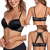 Lemorosy Women's Push Up Front Closure Bra Plunge Smooth Tshirt Padded Comfortable Bra Multiway Convertible Racerback Lace
