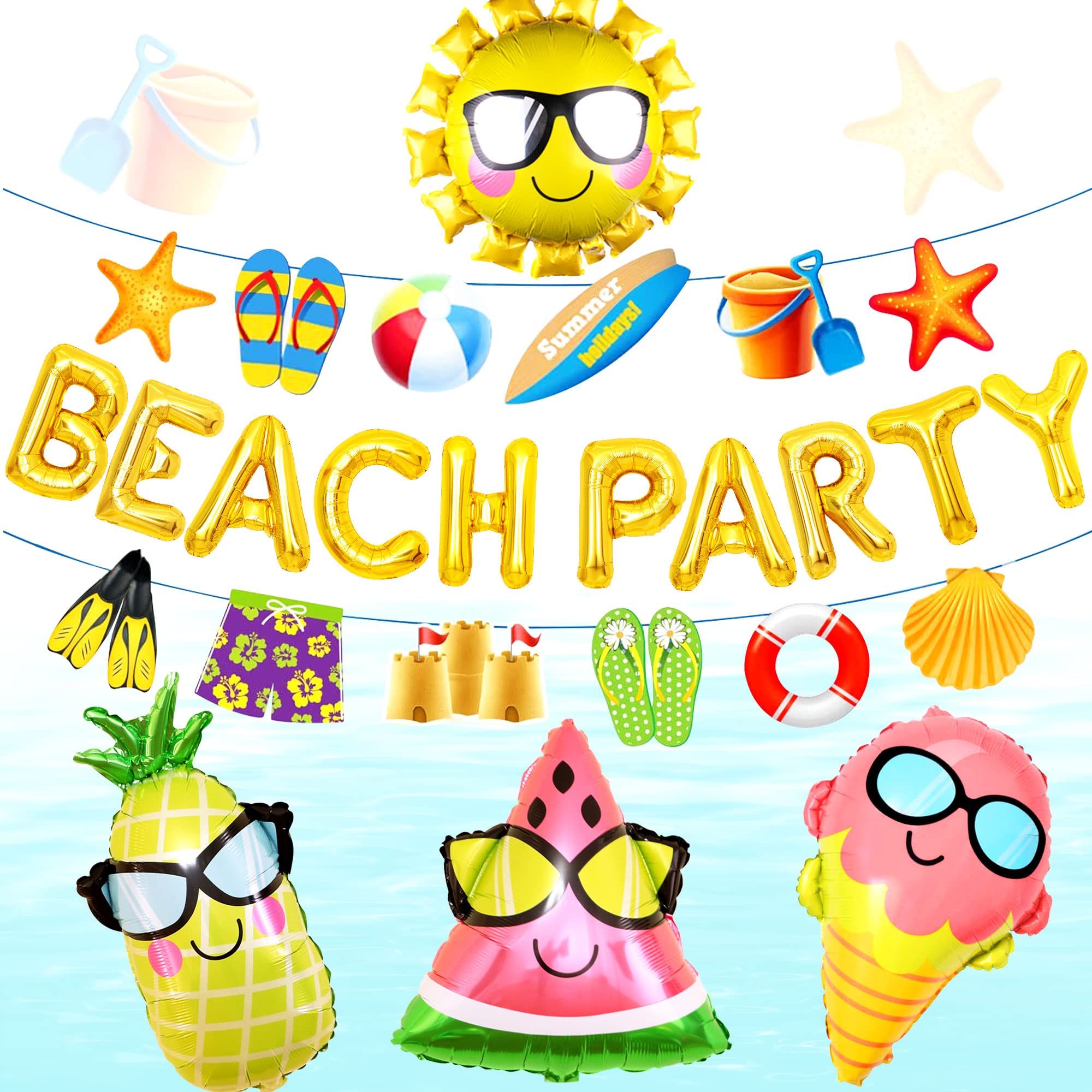 JeVenis Beach Party Decoration Beach Pool Party Supplies Summer Sun Balloons Backdrop Banner for Luau Hawaii Pool