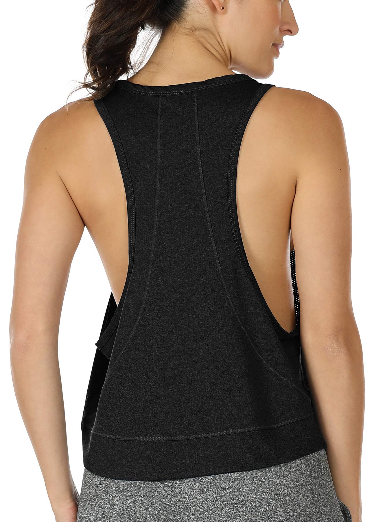 icyzone Yoga Tops Activewear Workout Clothes - Sports Racerback Tank Tops for Women (S, Black)