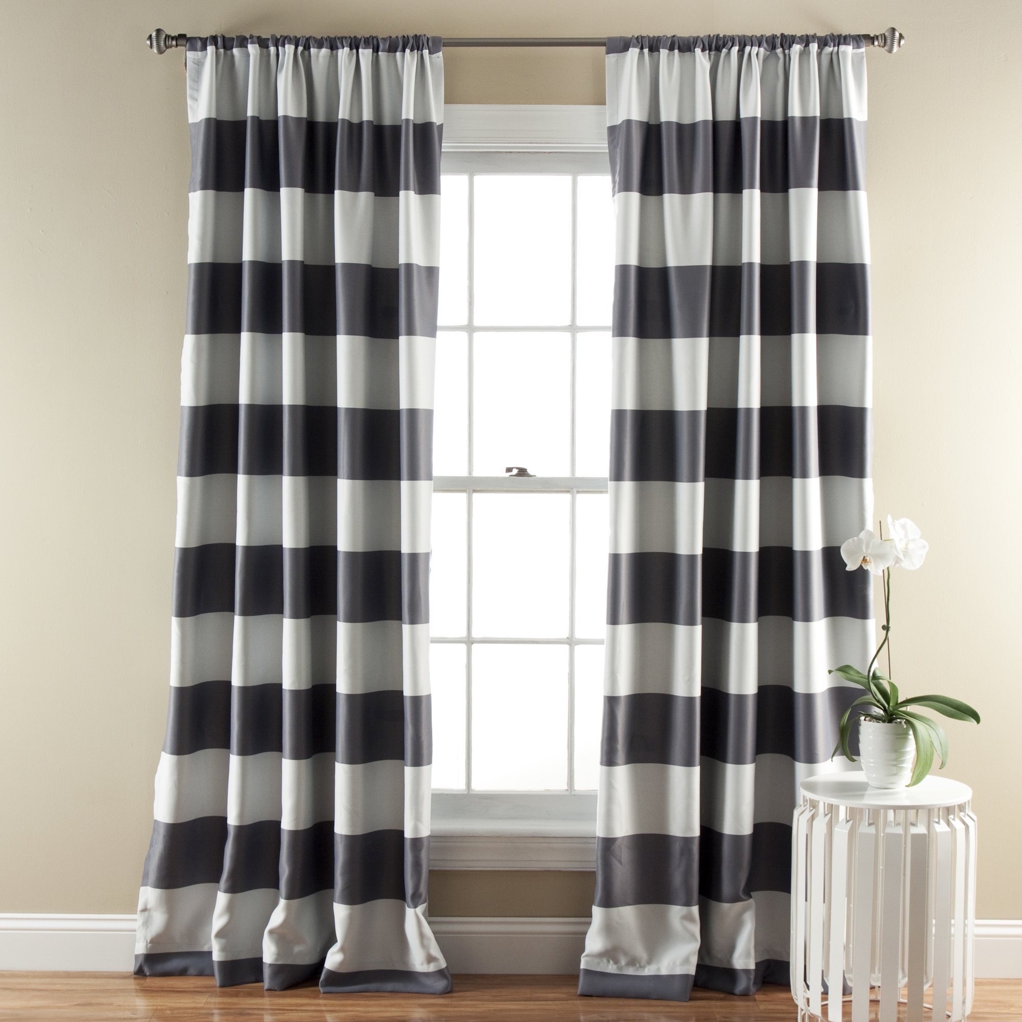 Lush Decor, 84” x 52 Stripe Blackout Curtains | Light Filtering Window Panel Set (Pair), Gray, Grey