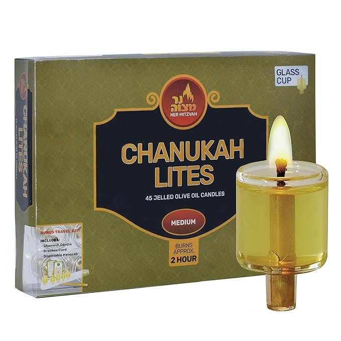 Ner Mitzvah Menorah Jelled Oil Cup Candles PreFilled Hanukkah