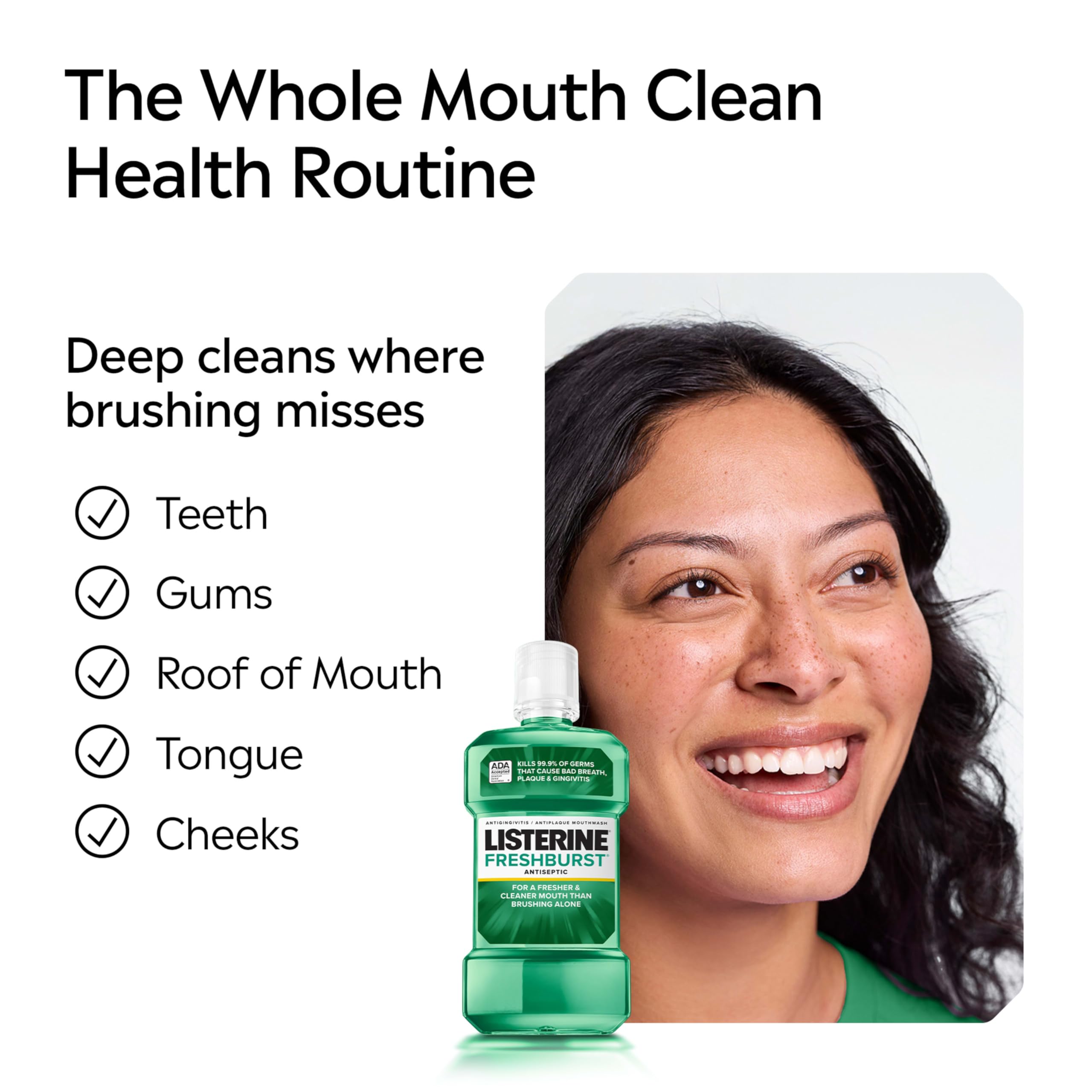 Listerine Freshburst Antiseptic Mouthwash, ADA Accepted Oral Rinse Kills 99.9% of Bad Breath Germs, Fights Plaque & Gingivitis, 24h Germ Protection, Spearmint, Adult Convenience Pack 2 x 1 L Bottles