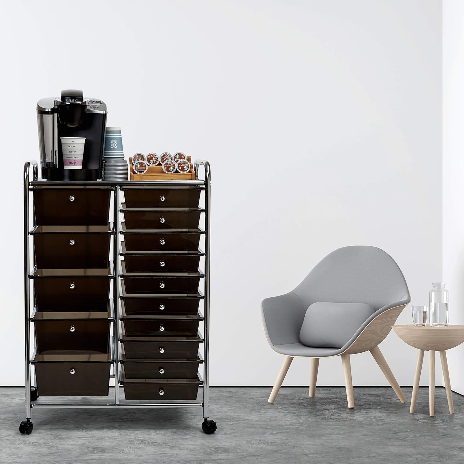 Seville Classics 15-Drawer Multipurpose Mobile Rolling Utility Storage Organizer Cart, Black: Furniture & Decor