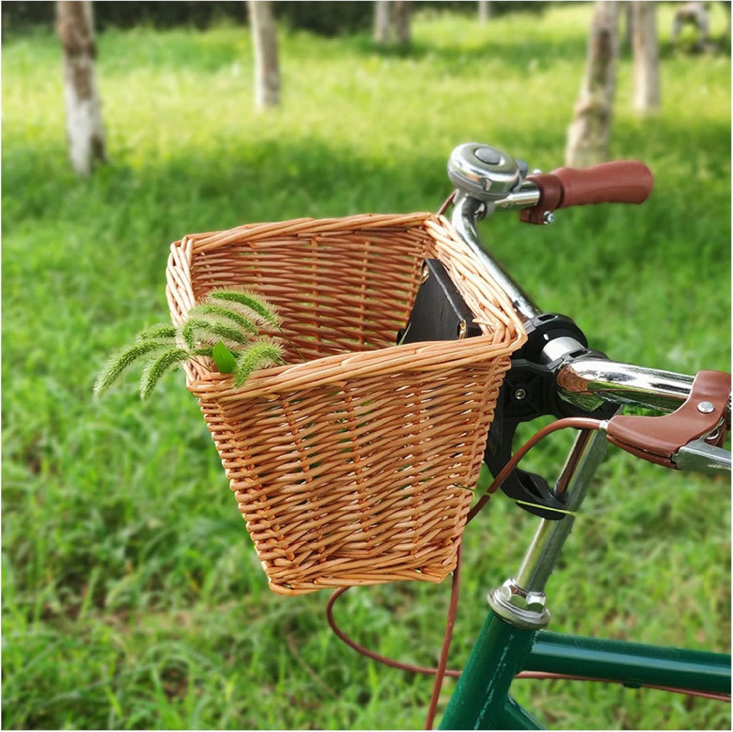 Front Bike Basket Wicker, Quick Release Adult Front Handlebar Hand