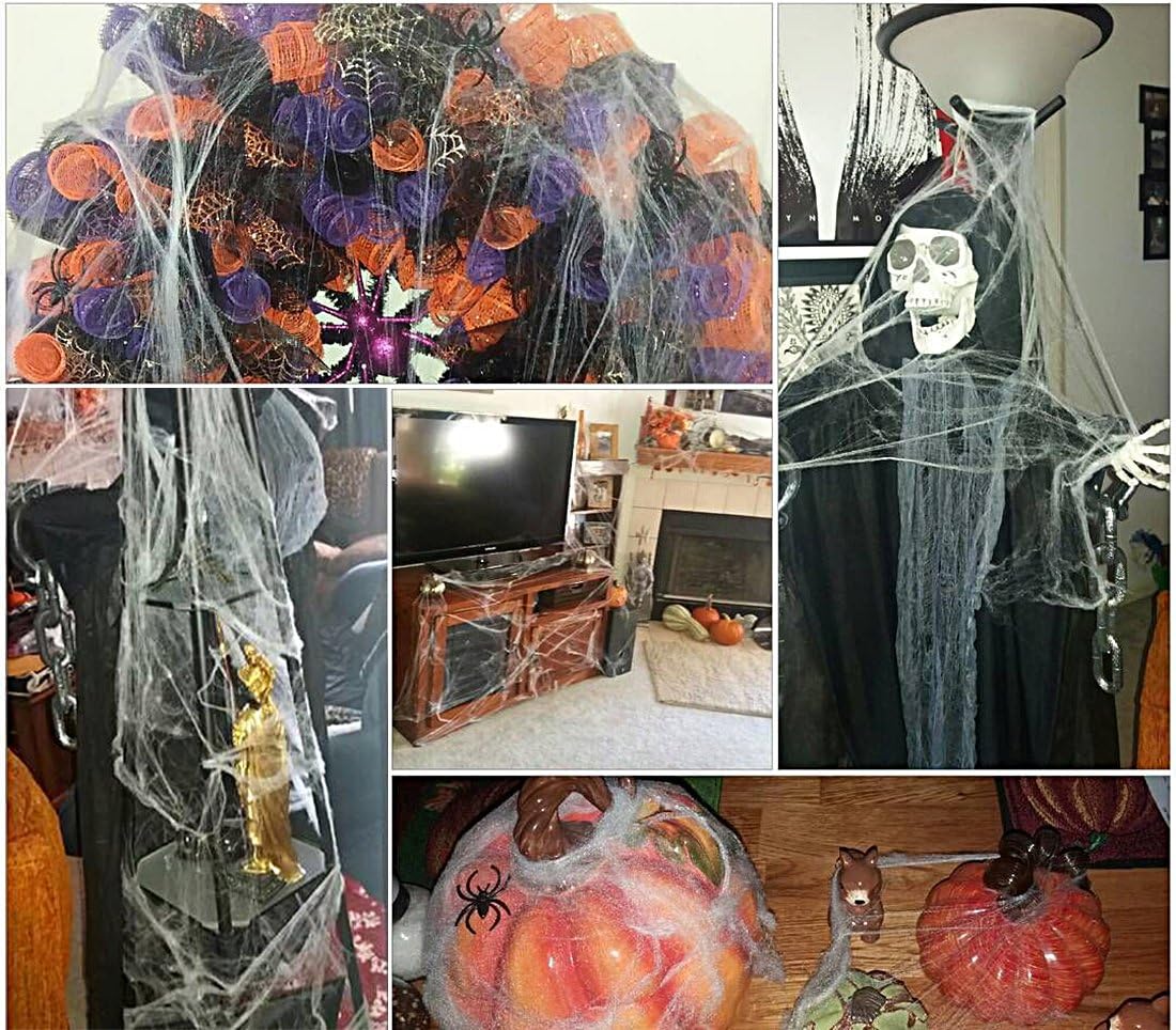 AOSTAR Halloween Stretch Spider Webs Indoor & Outdoor Spooky Spider Webbing with 50 Fake Spiders for Halloween Decorations: Toys & Games