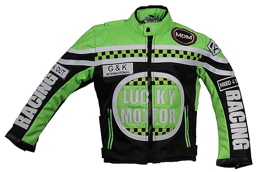 MDM Kinder Motorrad Jacke, Bikerjacke, Racing Jacke grün,