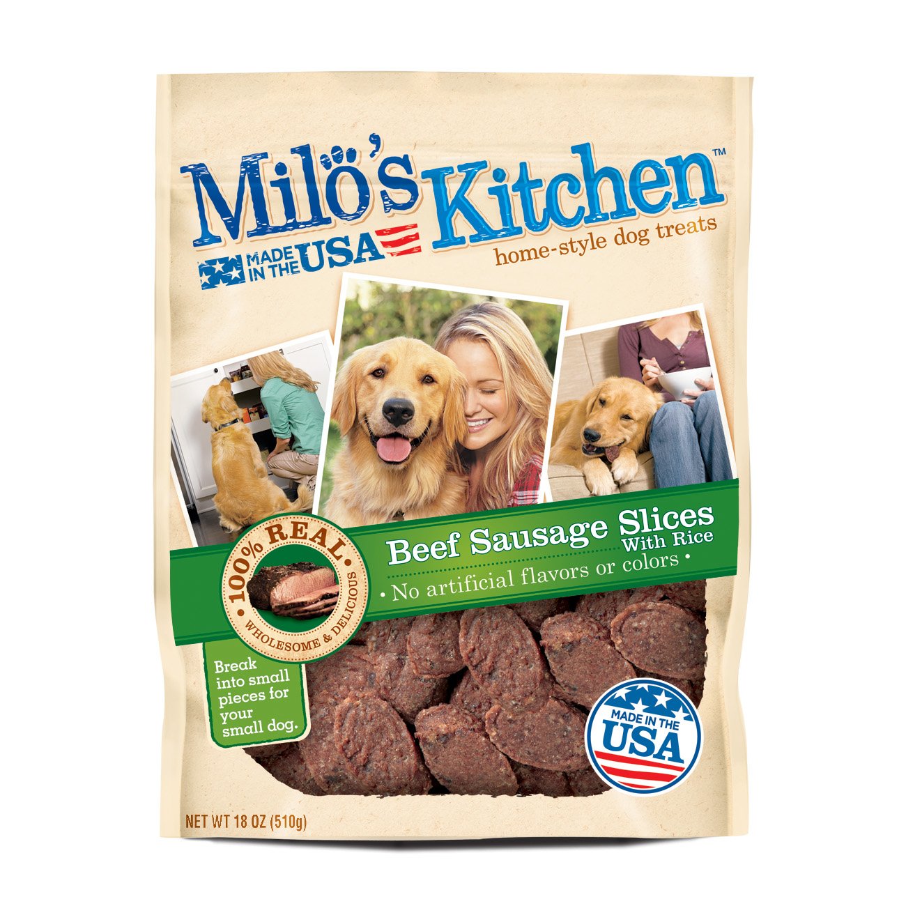 Photo 1 of ***** BB 7/20/26****** Milo's Kitchen Beef Sausage Slices with Rice Dog Treats, 18 Ounce (Pack of 4)