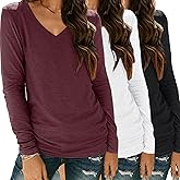 SUNBS 3 Pack Womens Long Sleeve Shirts V Neck Tops Loose Fit Causal Fall Fashion Outfits Trendy Clothes Winter 2025