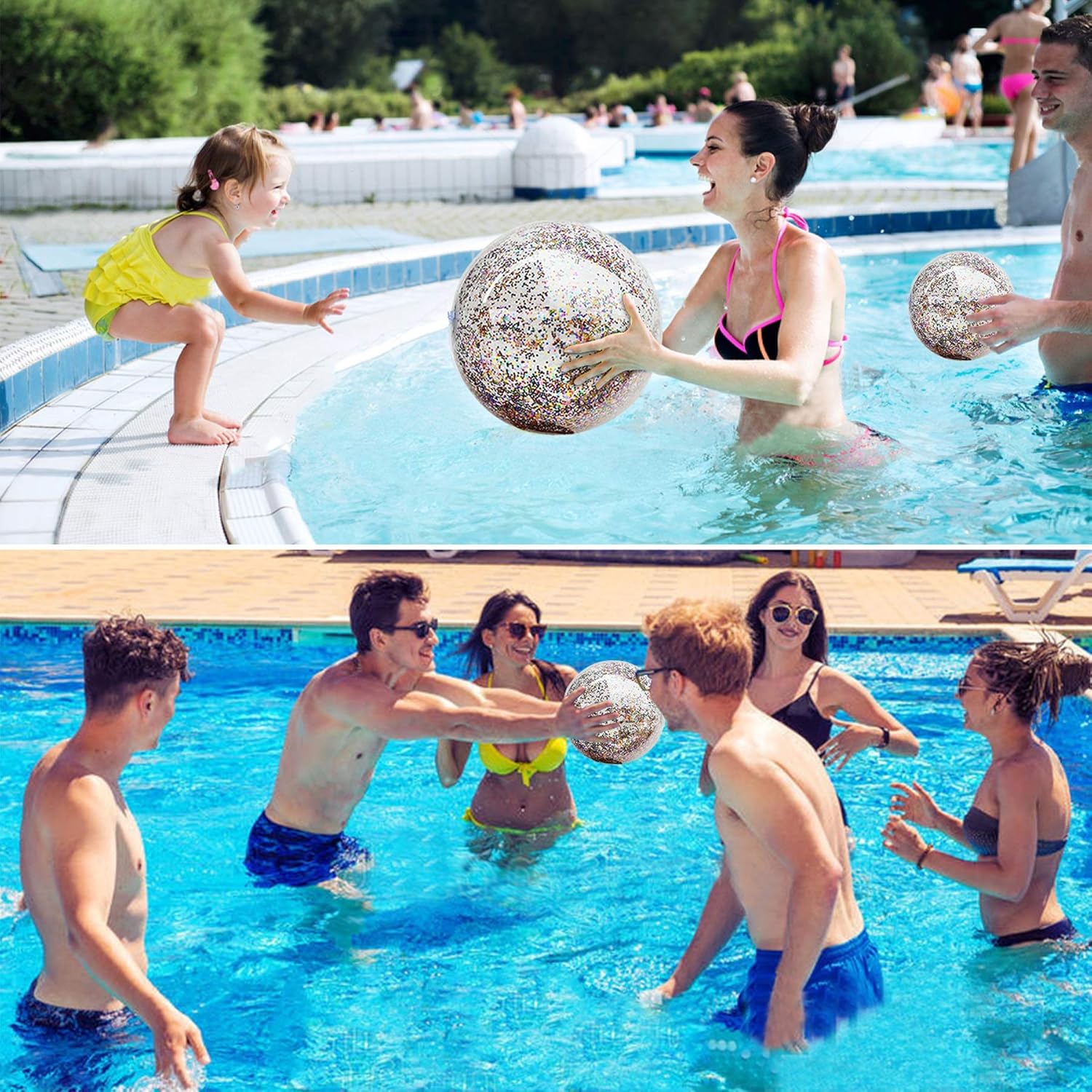 5 Pack Sequins Beach Ball Jumbo Pool Toys Balls Giant Confetti Glitters Inflatable Clear Beach Ball Swimming Pool Water Beach Toys Outdoor Summer Party Favors for Kids Adults (24"-2 Pieces,16"-3 Pcs): Toys & Games