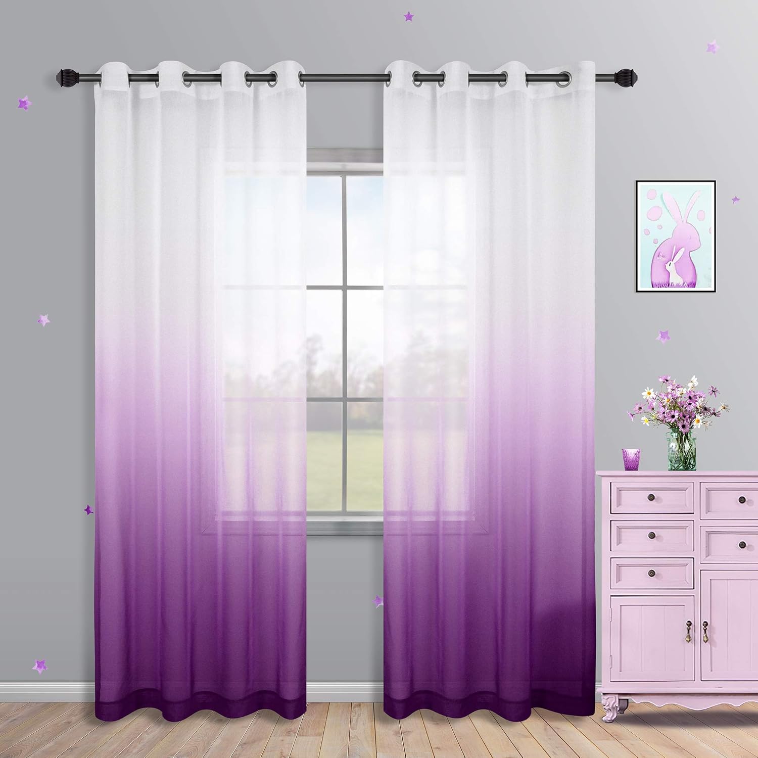 Curtains purple romantic bedroom girls room blackout circle flower living painting decor Amazon.com: Purple Curtains 84 Inch Length for Girls Bedroom Decor Set